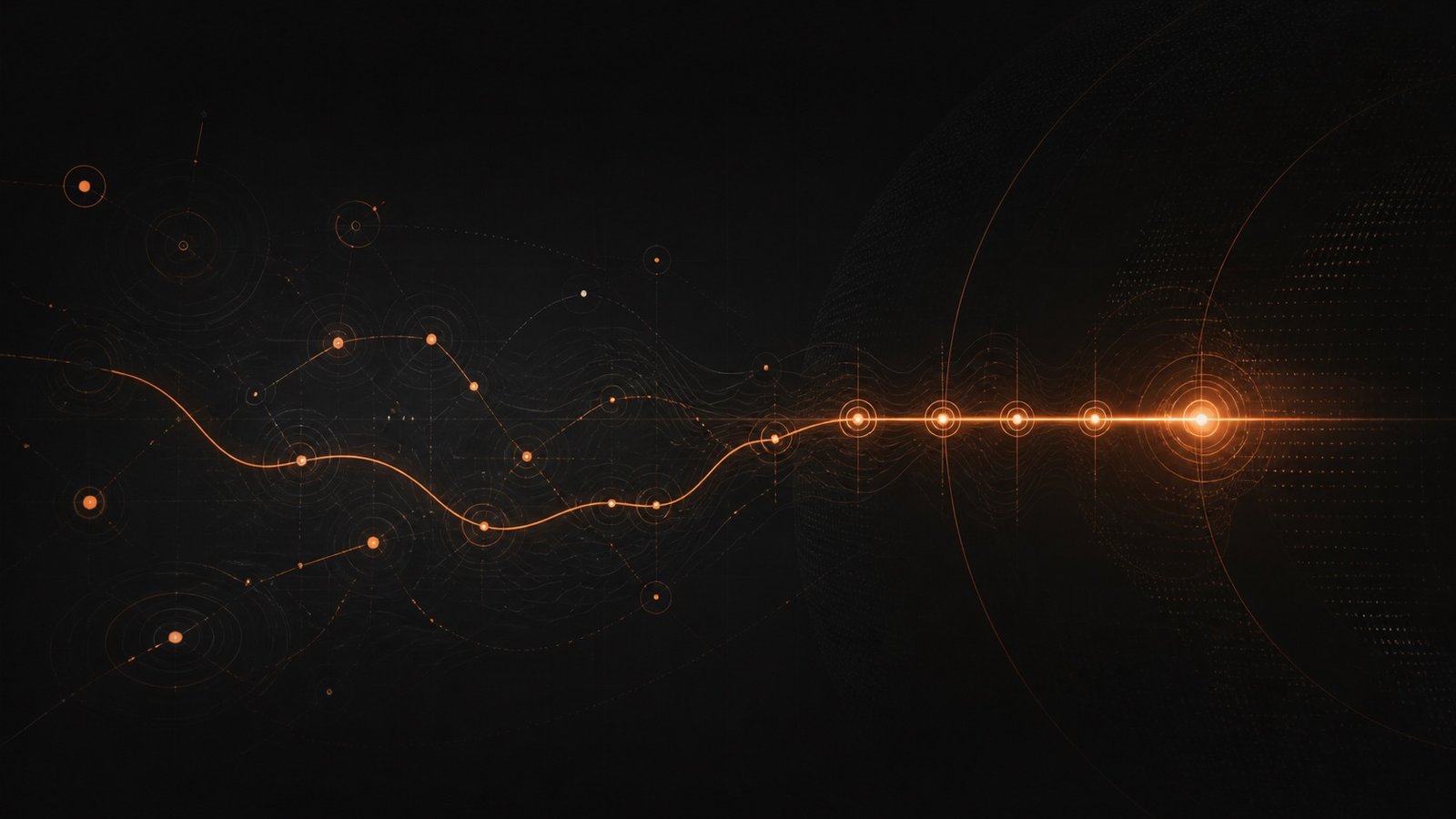 Abstract orange pathways converging into one focused direction